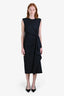 Dries Van Noten Navy Wool Pinstriped Ruffled Midi Dress Size 40