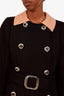 Prada Black Virgin Wool Collared Button Up Pleated Midi Jacket Size 48