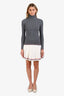 Thom Browne White Cotton Pleated Raw Hem Mini Skirt Size 38