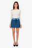 Miu Miu Blue/Black Striped Daisy Crochet Mini Skirt Size 40
