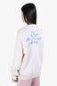 Christian Dior Cream/Blue Ribbed Knit Cotton V-Neck Button-Up 'Dior For My Real Friends' Cardigan Size L
