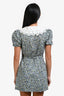 Maje Navy Floral White Embroidered Collar Puff Sleeve Belted Mini Dress Size 36