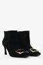 Roger Vivier Black Sueded Leather Buckle Embellished Ankle Boots Size 36.5