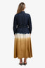 Weekend Max Mara Blue/Yellow Denim Tie-Dye Button-Up Belted Long Sleeve Midi Dress Size 8