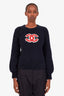 Pre-loved Chanel™ Navy Wool CC Teddy Sweater Size 34