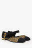 Pre-loved Chanel™ 2021 Black/Metallic Gold Quilted CC Turnlock Flats Size 36.5