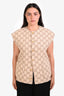 Gucci Beige/Tan Wool GG Monogram Reversible Accent GG Button Up Vest Cardigan Size 40