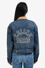 Celine Blue Denim Logo Embroidered Corduroy Collar Cropped Jacket Size XS