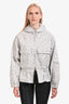 Stella McCartney Light Grey Leopard Pattern Pleated Hem Hooded Jacket Size 42