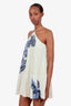 Alemais Cream/Blue Print 'Rider' Pleat Hem Mini Dress Size 4