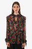 Dolce & Gabbana Black/Multi Silk Floral Print Ruffle Blouse Size 44