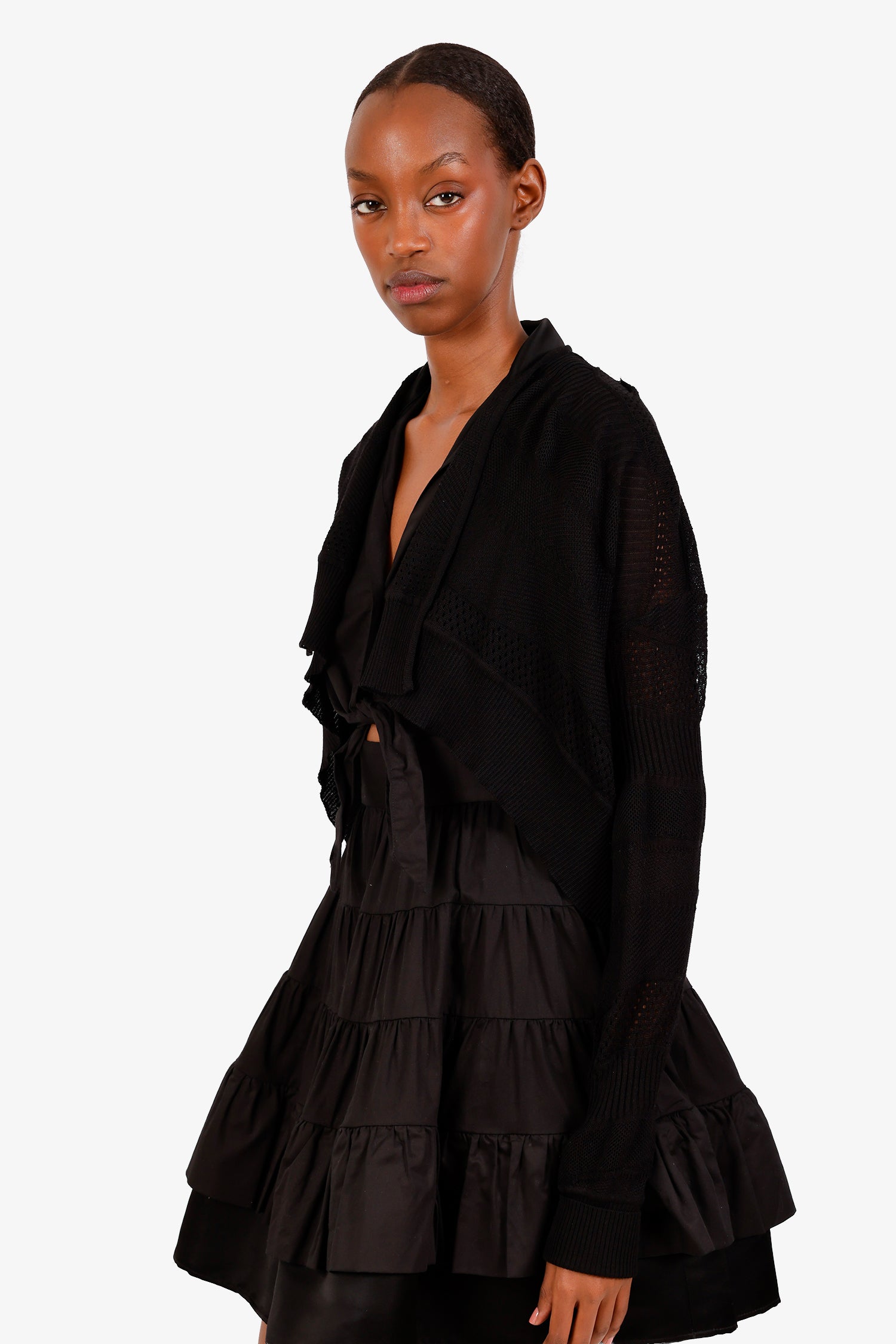 Salvatore Ferragamo Black Wool Blend Open Cardigan Size S – Mine
