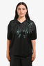 Dries Van Noten Black Satin Blouse with Green Sequin Detail Size 40
