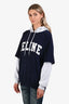 Celine Navy/Grey Cotton Jersey Logo Graphic Hoodie Size XS