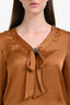 Love Moschino Brown Satin Beaded Bow Detail Blouse Size 6
