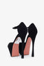 Amina Muaddi Black Suede Platform Pointed Toe Heels Size 37.5