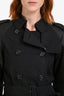 Burberry Black Cotton Leather Double Breasted Extra Short Trench Coat With Belt Estimated Size S