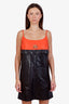 Prada Black/Orange Leather Logo Patch Ruffled Slip Dress Size 42