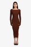 Toteme Brown Ribbed Knit Long Sleeve Maxi Dress Size S