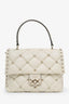 Valentino Off White Quilted Leather Mini Candystud Top Handle Bag with Strap