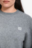 Miu Miu 2023 Grey Wool Cashmere Logo Embroidered Cropped Long Sleeve Sweater Size 42