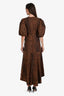 Ganni Brown/Black Leopard Print Ballon Sleeve Wrap Maxi Dress Size 34