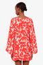 Shan Orange/White Patterned Silk Long Sleeve Mini Dress Size 8