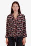 Gucci Black/Pink Silk Bulldog Printed Blouse Size 36