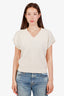 Hermès SS23 Cream Wool Textured V-neck Short Sleeve Sweater Size 34