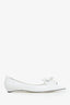 Prada White Leather 'Floral Appliqué' Ballet Flat Size 38.5