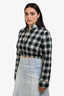 Maje Green Check Cropped Long Sleeve Top Size 2