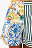 Dolce & Gabbana White/Multicolour Cotton Floral Stripe High Waisted Mini Shorts Size 38
