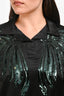 Dries Van Noten Black Satin Blouse with Green Sequin Detail Size 40