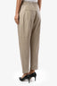 Brunello Cucinelli Beige Leather Elastic Waistband Wide Leg Pants Size 4