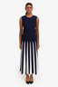 Carolina Herrera Navy/White Stripe Knit Sleeveless Dress Size S