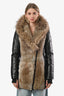Veste Rudsak noire et marron en cuir, nylon et fourrure, longueur cuisse, taille S