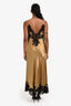 Josie Natori Gold Black Satin Lace Maxi Slip Dress Size XS