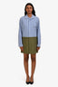 Vis A Vis Blue Striped Cotton Poplin Shirt Dress with Green Utility Skirt Size 1