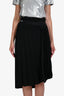 Balenciaga Black Pleated Midi Skirt with Logo Waistband Size 38