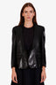 Balmain Black Sequin Leather V-Neck Blazer Size 42