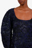 Oscar de la Renta Blue/Black Metallic Jacquard Maxi Dress Size 12