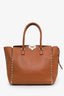 Valentino Brown Leather Rockstud Medium Double Handle Tote Bag