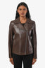 Lafayette 148 Brown Lambskin Leather Moto Jacket Size S