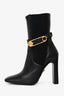 Versace Black Leather Gold-Tone Medusa Safety Pin High Block Heel Boots Size 37.5