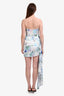 Katie May White/Blue Floral Print Satin Strapless Mini Dress with Drape Size M
