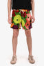 Gucci Yellow/Red Floral Velour Printed Track Shorts Size Medium Mens