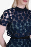 Self-Portrait Navy Blue/Teal Floral Embellished Short Sleeve Maxi Dress Size 2