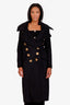 Burberry Black Wool Gold Button Military Coat Size 6