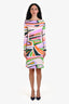 Emilo Pucci White/Multicolour Long Sleeve Midi Belted Shift Dress Size 4