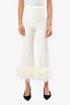 Nadine Merabi White Silk Fur Trimmed Pants Size XS